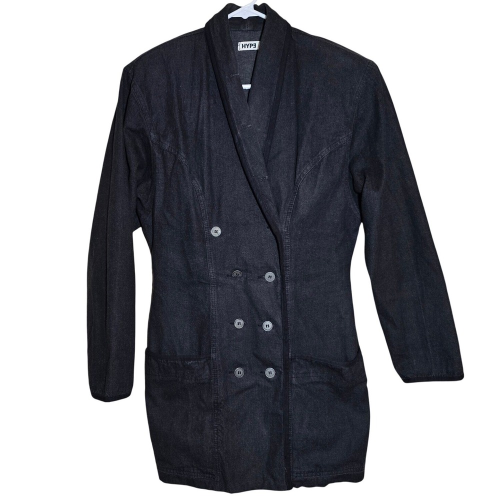HYPE Dark Blue Denim Washβ Lightweight Tunic Coat Vintage Double Breasted